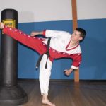 Tim kicking pad at Evesham Taekwondo