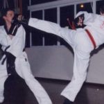Tim blocking kick at Evesham Taekwondo
